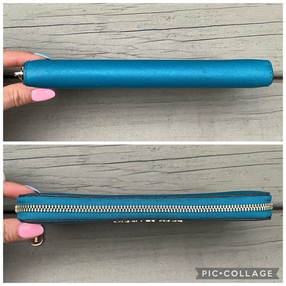 Michael Kors Blue Saffiano Leather Jet Set Zip Around Wallet - Picture 5 of 15